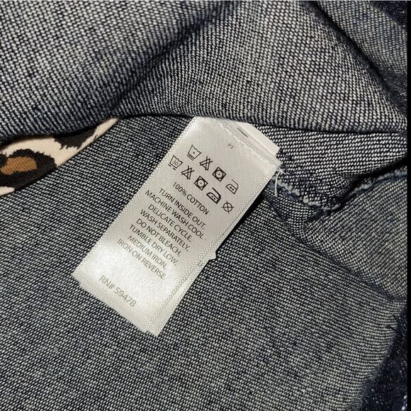 Max Studio Denim Romper Dress Heart Pocket & Animal Print Longsleeve Top Size 7 - Picture 5 of 8